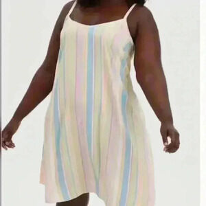 Torrid Rayon Pastel Striped Adjustable Spaghetti Strap Swing Summer Dress Size 0